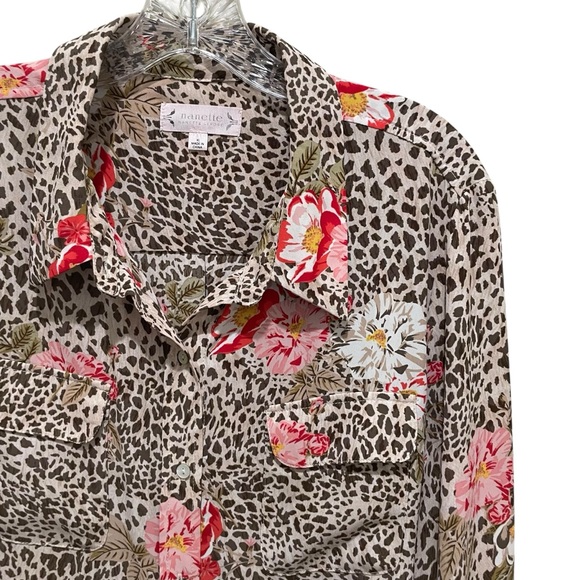 Nanette Lepore Long Sleeve Button Down Leopard Print/Floral Blouse Size XL - Picture 6 of 10